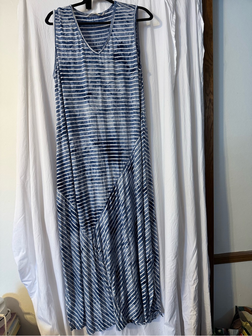 Soft Surroundings Long Maxi Dress Blue and White Striped. Size XL